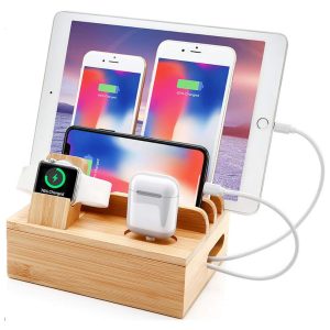 Sendowtek 6 in 1 Bamboo Charging Station with Stand