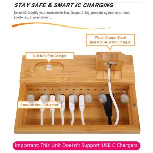 Sendowtek 6 in 1 Bamboo Charging Station with Stand