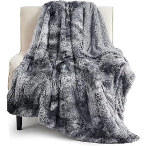 Bedsure Soft Fuzzy Faux Fur Throw Blanket Grey
