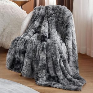 Bedsure Soft Fuzzy Faux Fur Throw Blanket Grey